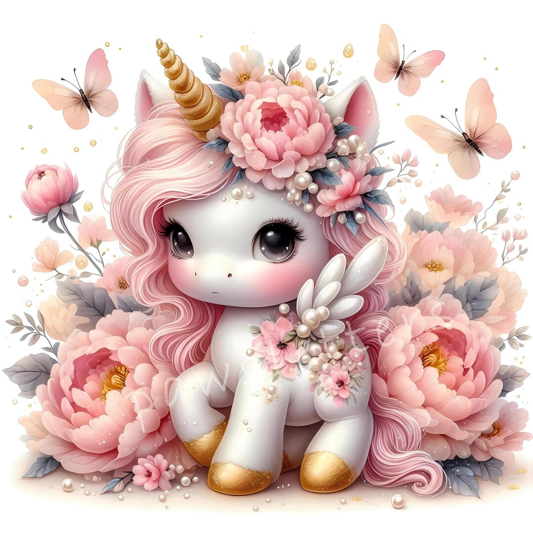 Floral Unicorns Clipart | Set of 10 | High Quality 300 DPI Jpegs ...