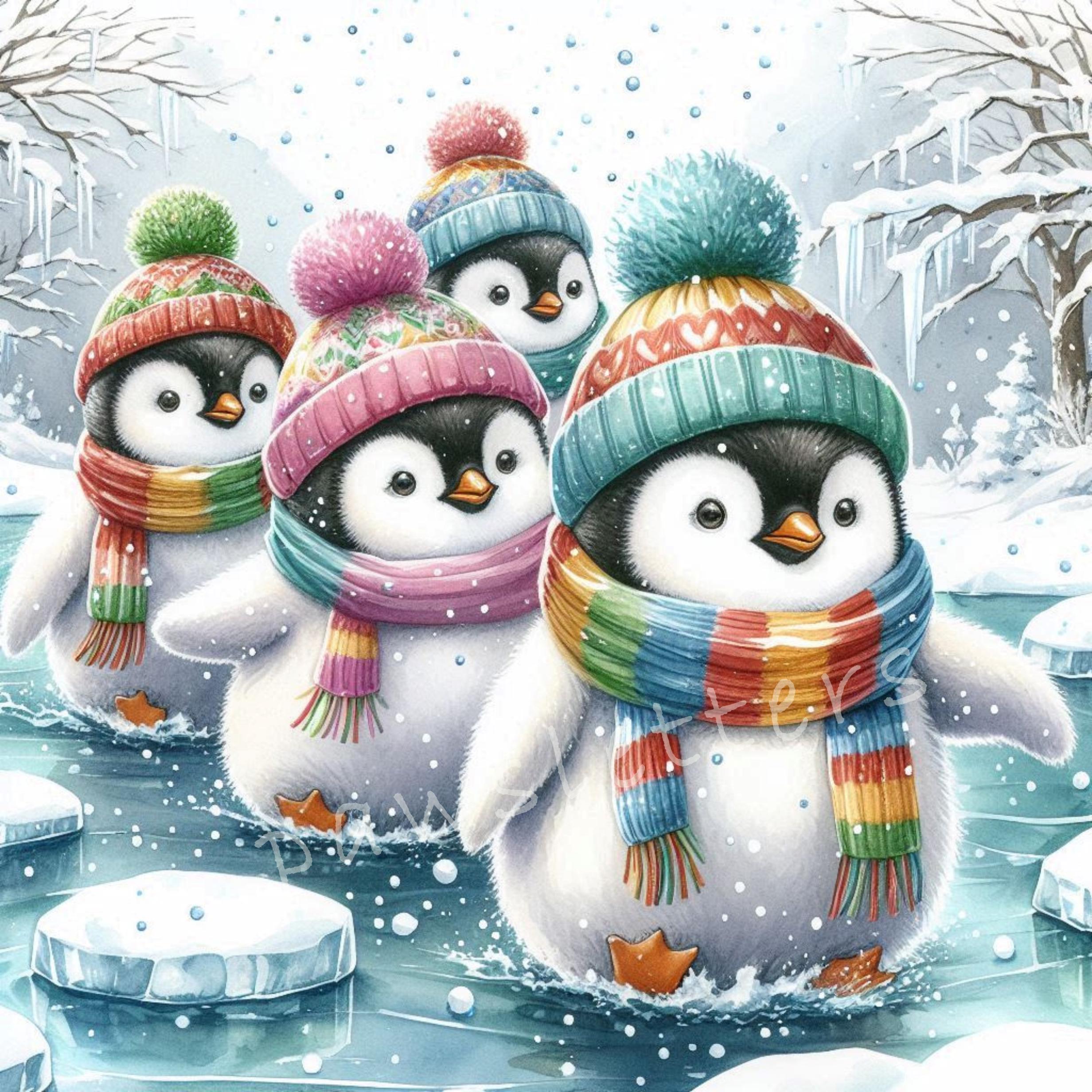 Ice Skating Penguins Clipart 10 High Res Watercolor Jpgs for Junk ...