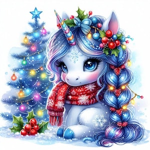 Christmas Winter Unicorn Clipart | Set of 10 | High Quality 300 DPI JPEGs | Watercolor Baby Unicorn Winter Holidays | Digital Paper Craft