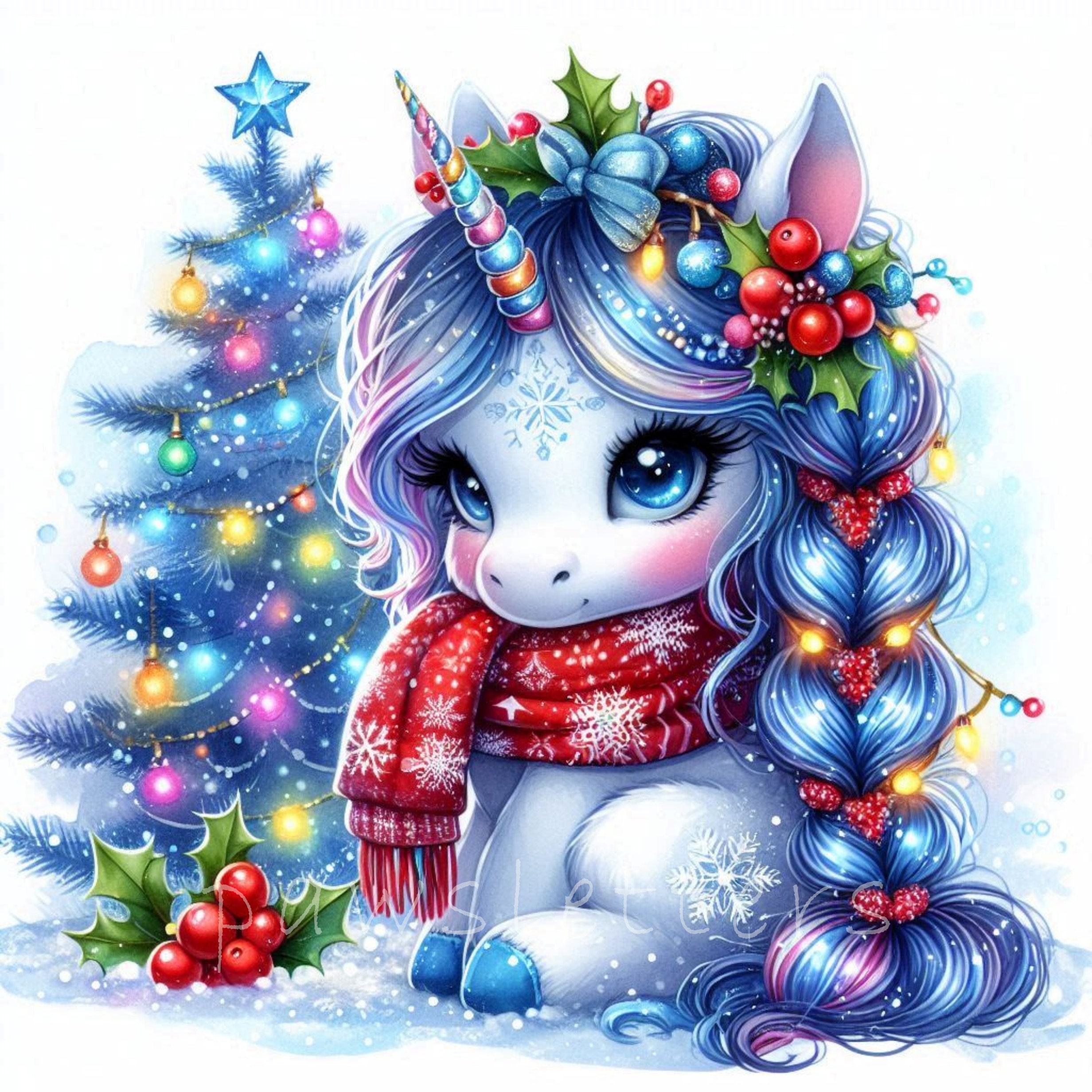 Christmas Winter Unicorn Clipart | Set of 10 | High Quality 300 DPI JPEGs | Watercolor Baby Unicorn Winter Holidays | Digital Paper Craft