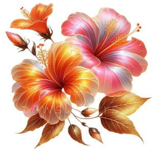 Hibiskus Blume Clipart | Set aus 10 PNGs | Clipart-Bundle | 300 DPI transparente PNGs | Tropischer Kunst digitaler Download | Kommerzielle Nutzung möglich