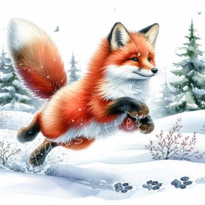 Images clipart renard du pays des merveilles d'hiver, 10 images JPG aquarelles haute résolution, Noël, animaux de la forêt, images festives de la forêt, graphiques confortables pour les fêtes