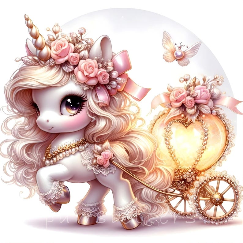 10 JPG Little Princess Unicorn Clipart, Pink Carriage Valentine Clipart ...