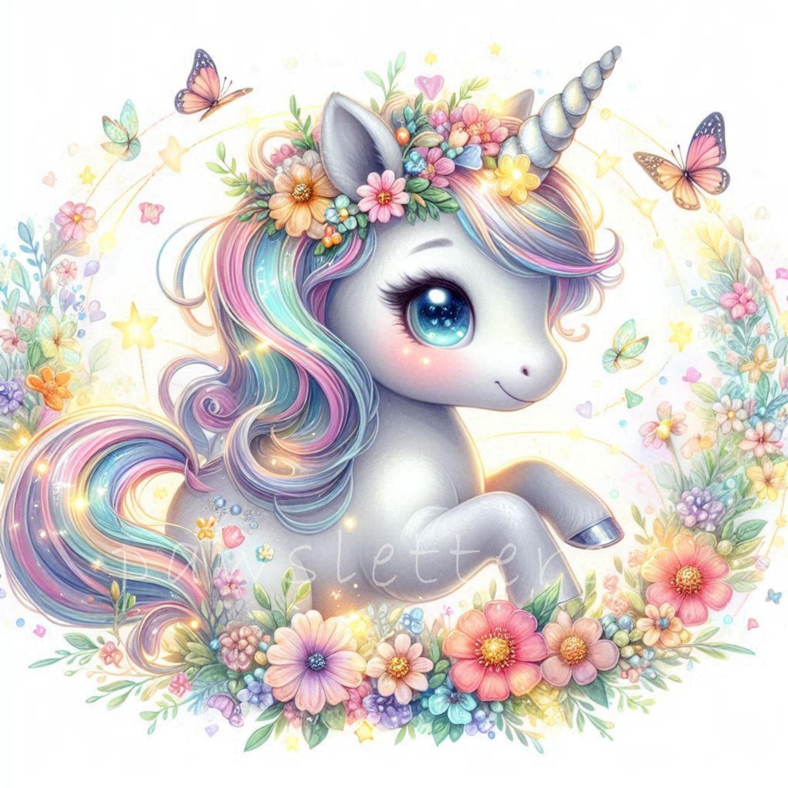 Floral Unicorns Clipart | Set of 10 | High Quality 300 DPI Jpegs ...
