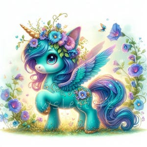 Floral Unicorn Clipart Set | Watercolor Morning Glory, Spring Nursery ...