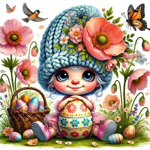 Gnomo primaveral de amapola y melocotón, conjunto de 10, imágenes JPEG de alta calidad de 300 DPI, lindos gnomos florales de acuarela, álbumes de recortes, diarios, manualidades de papel