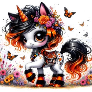 Clipart licorne florale originale 10 JPG aquarelles haute résolution, journal indésirable, scrapbooking, fabrication de cartes, téléchargement numérique, fantastique, fantaisiste