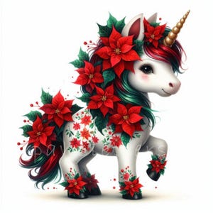 Weihnachtsstern Prinzessin Einhorn Clipart | 10er Set | Hohe Qualität 300 DPI JPEGs | Niedliche Einhorn Printables | Weihnachten Einhorn Urlaub Dekor