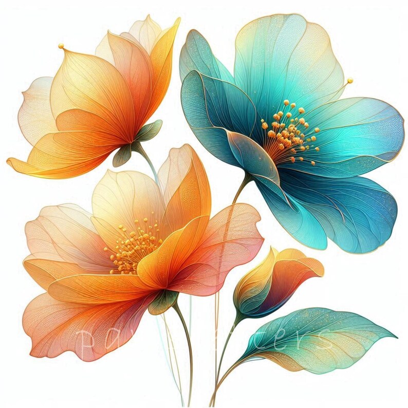 Tropical Vibes Abstract Flowers Clipart | Dried Flowers Printables, Instant Download, Junk Journals, Florals Clipart Pack | Flowers Wall Art Boho Style Printables | Digital Crafting Journal Inserts Summer Vibes png Commercial Use Trendy Floral Design