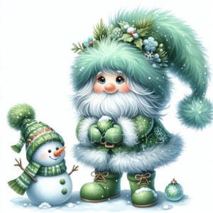 Gnomos de invierno con pino escarchado, clip art, 10 archivos JPG de acuarela de alta resolución para diarios basura, álbumes de recortes, tarjetas navideñas y manualidades con papel digital