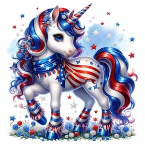 Baby Unicorn Clipart | Set of 10 | High Quality 300 DPI JPEGs | Cute Unicorn Printables | Patriotic Unicorn | 4th of July Unicorn Clip art