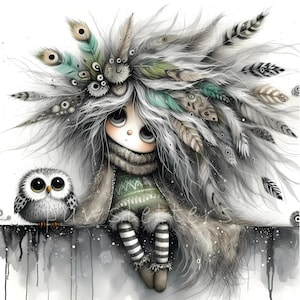 Clipart gardien de hibou de la forêt, 10 fichiers JPG 300 ppp de haute qualité, illustrations magiques de la forêt éphémères fantaisistes, créations artisanales en papier pour journal indésirable