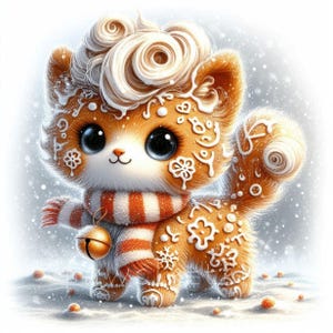 Gingerbread Kitten Clipart | Set of 10 | High Quality 300 DPI JPEGs | Cute Animal Winter Holiday Art | Christmas Card, Digital Paper Craft