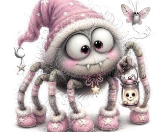 Niedliches Monster-Spinnen-Clipart-Bundle, 35 Kawaii-Halloween-JPGs für Sticker & Herbstbastelarbeiten