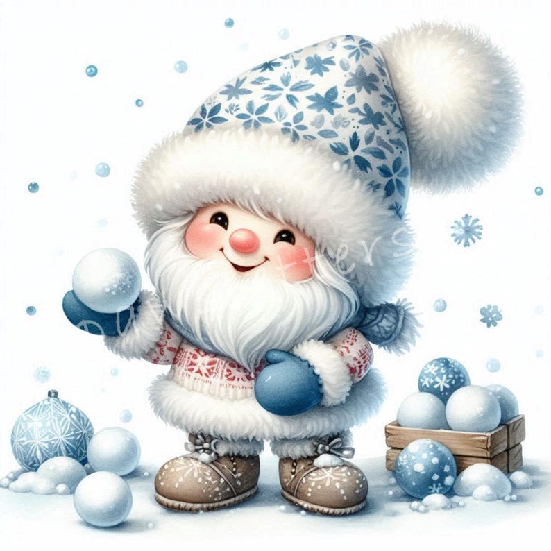 Snowball Fight Gnomes Clipart 10 High Res Watercolor Jpgs for Junk
