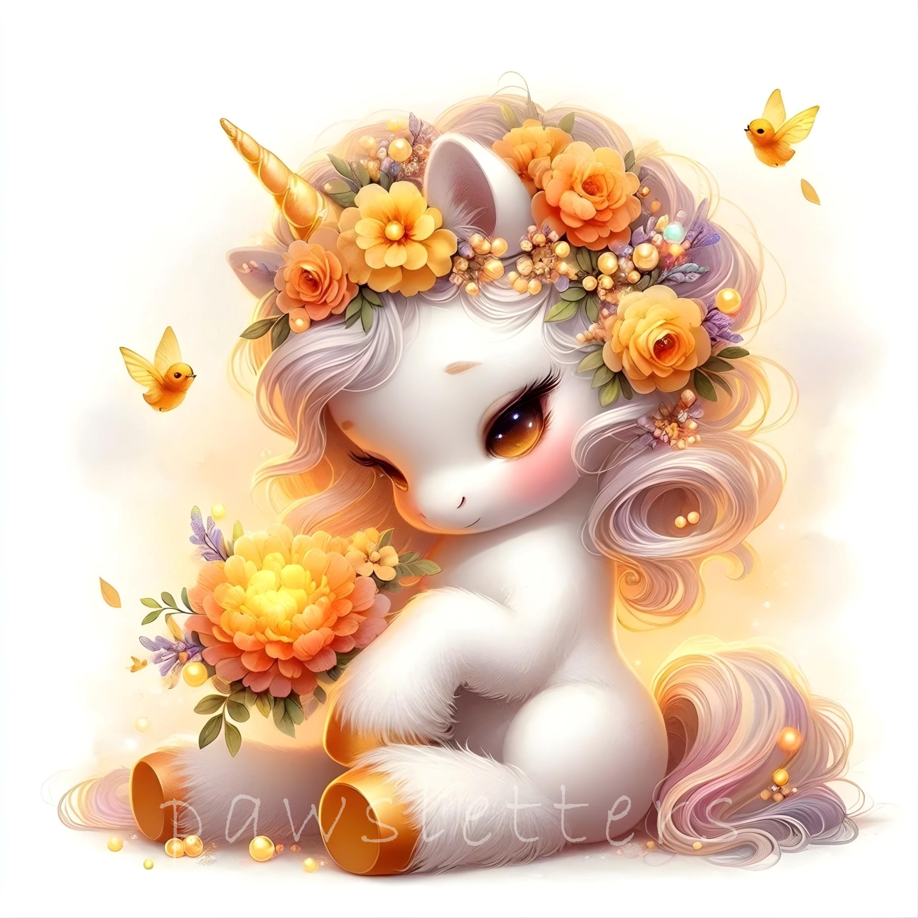 Marigold Floral Unicorn Clipart - Spring Bloom Unicorns Autumn Floral ...