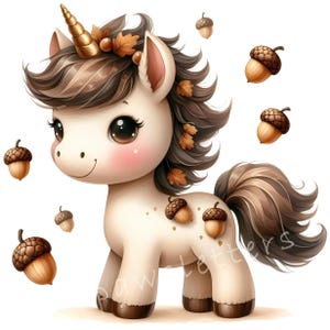Conjunto de clipart de unicórnio Woodland Acorn de 10 PNGs para sublimação de Natal, caneca png, cartões de Natal, decoração de feriado, presentes de Natal tags imprimíveis