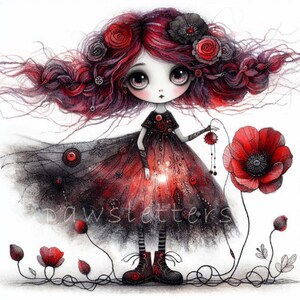 Springtime Voodoo Queen | Set of 10 | High Quality 300 DPI JPEGs | Gothic Dolls Printable Art | Gothic Decor, Halloween Whimsical Art Print