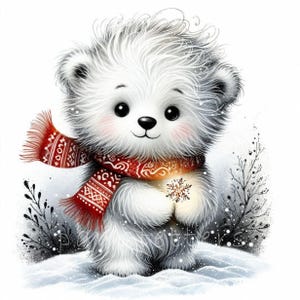 Cozy Polar Bear Cub Clipart | Set of 10 | High Quality 300 DPI JPEGs | Winter Animals | Cute Holiday Animals, Christmas Digital Paper Craft