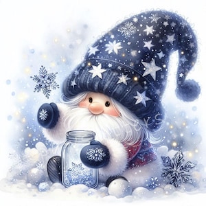 Schneeflocken Sammler Zwerg Clipart 10 hochauflösende JPGs Aquarell Urlaub Winterzwerg, Schneezwerg Weihnachtskarten, Winterferien niedliche Zwerge