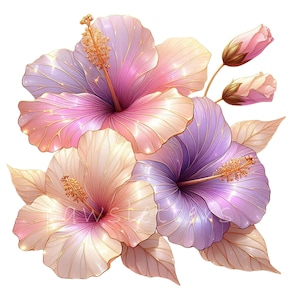 Hibiscusbloem Clipart | Set van 10 png-bestanden | Clipartbundel | 300 dpi transparante png's | Digitale download tropische kunst | Gratis commercieel gebruik