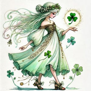 Clover Princess Clipart | Set of 10 | High Quality 300 DPI JPEGs | St Patrick Dolls Printables | Digital Download, Commercial Use for Crafts