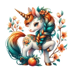 Clipart de unicornio otoñal melocotón / Conjunto de 10 PNG / Halloween png, calcomanía png, taza png, tendencia de otoño png / Diseño otoñal Lindos unicornios bebés