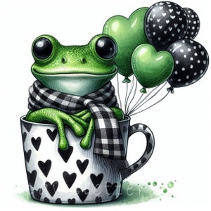 Valentine Frog in a Cup | Set of 10 | High Quality 300 DPI JPEGs | Watercolor Cute Frogs | Love Frog Printables | Cute Baby Animals Nursery