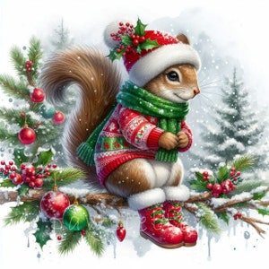 Watercolor Christmas Squirrel Clipart | Set of 10 | High Quality 300 DPI JPEGs | Digital Planner | Digital Paper Crafting | Digital Download