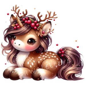 Ensemble de 10 images clipart licorne renne de Noël pour sublimation de Noël, tasse png, cartes de Noël décoration de vacances cadeaux étiquettes imprimables