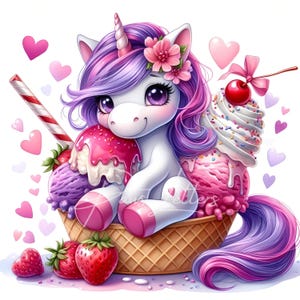 Cute Ice Cream Unicorn Clipart | 10 High-Quality JPGs | Sweet Treat Art | Kawaii Ice Cream Clipart Bundle | Dessert Art | Commercial Use