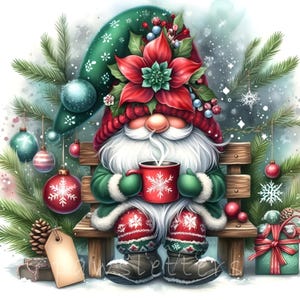 Festive Christmas Gnomes Clipart | 10 High Quality 300 DPI JPEGs | Watercolor Xmas Gnomes Christmas Graphics | Xmas Card Christmas Printable