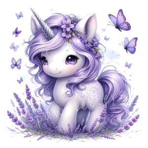 Lavender Field Unicorn Clipart Bundle 10 High Res JPGs, Watercolor Flower Unicorn Clipart, Instant Download, Floral Fantasy, Whimsical