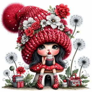 Red Velvet Birthday Party Gnome | Set of 10 | High Quality 300 DPI JPEGs | Red Party Decor | Digital Download | Paper Craft | Junk Journal