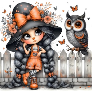 Clipart gnome et hibou, 10 fichiers JPG 300 DPI de haute qualité, oeuvre d'art pour chambre d'enfant, téléchargement numérique, fabrication de cartes, clipart mignon gnome, créations numériques en papier