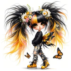 12 JPG Mädchen Schmetterling Clipart, wunderliche Ephemera, Fantasy Junk Journal Zubehör, süße schrulligen Puppen Papierhandwerk, Scrapbook druckbare Kunst