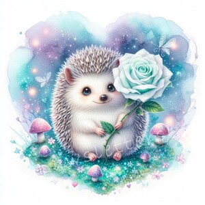 Enchanted Hedgehog Clipart | Set of 10 | High Quality 300 DPI JPEGs | Valentines Art, Valentines Animal, Nursery Decor, Printable, Floral