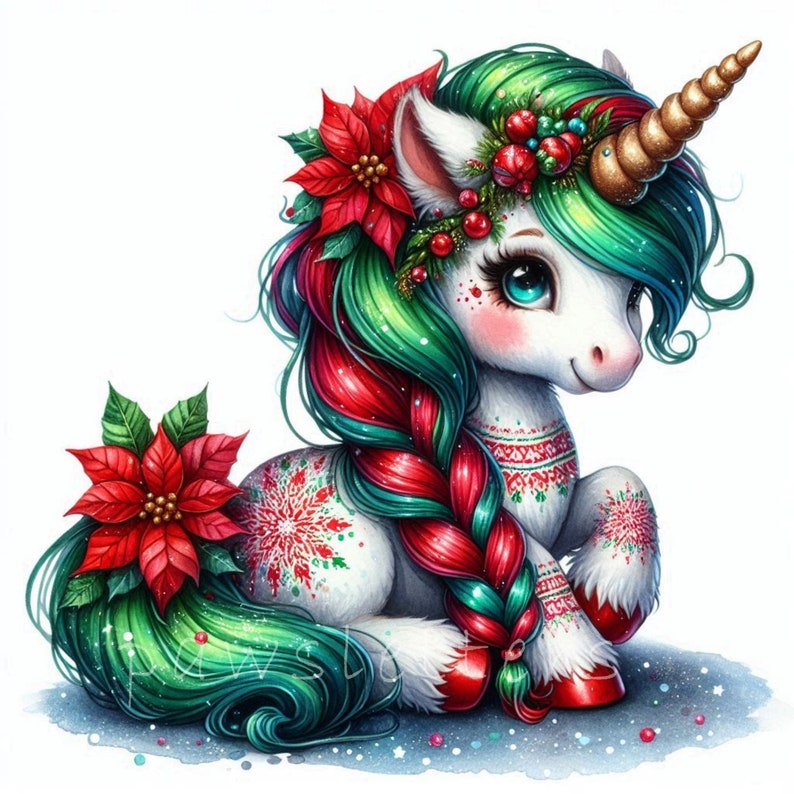 Watercolor Baby Unicorn Clipart | Cute Christmas Unicorn Clipart | Winter Holidays | Commercial Use | Watercolor Unicorn | Baby Shower | Unicorn Birthday Fantasy Clipart | Christmas Clipart | Winter Holidays Decor Christmas Gifts | Christmas Graphics