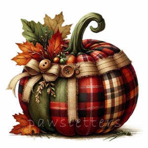 Plaid Pumpkin Clipart  | Set of 10 | High Quality 300 DPI JPEGs | Cottagecore Fall, Rustic Autumn Mood Halloween Graphics, Commercial Use