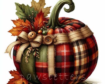 Plaid Pumpkin Clipart  | Set of 10 | High Quality 300 DPI JPEGs | Cottagecore Fall, Rustic Autumn Mood Halloween Graphics, Commercial Use