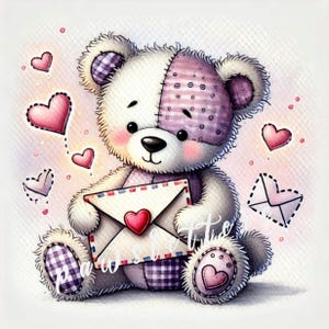 Liebesbrief Valentinstag Teddybär Clipart | 10er Set | Hohe Qualität 300 DPI JPEGs | Kinderzimmer, Scrapbook, kommerzielle Nutzung, Papier Handwerk