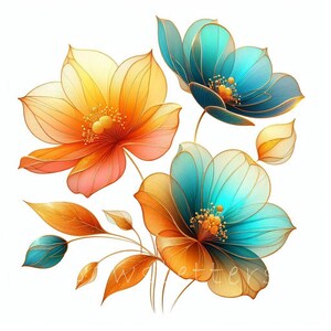 Tropical Vibes Abstract Flowers Clipart | Dried Flowers Printables, Instant Download, Junk Journals, Florals Clipart Pack | Flowers Wall Art Boho Style Printables | Digital Crafting Journal Inserts Summer Vibes png Commercial Use Trendy Floral Design