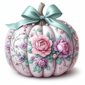 Floral Fantasy Pumpkin Clipart | Set of 10 | High Quality 300 DPI JPEGs | Watercolor Pumpkins Fall Cottagecore Clipart | Autumn Printables