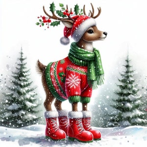 Christmas Reindeer Clipart | Set of 10 | High Quality 300 DPI JPEGs | Winter Animals | Winter Clipart | Card Making | Digital Download
