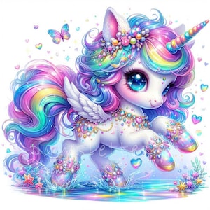 Clipart Collection aquarelle bébé licorne, 10 JPG Clipart Licorne, Clipart Licorne arc-en-ciel, bébé licorne, licorne magique, usage Commercial
