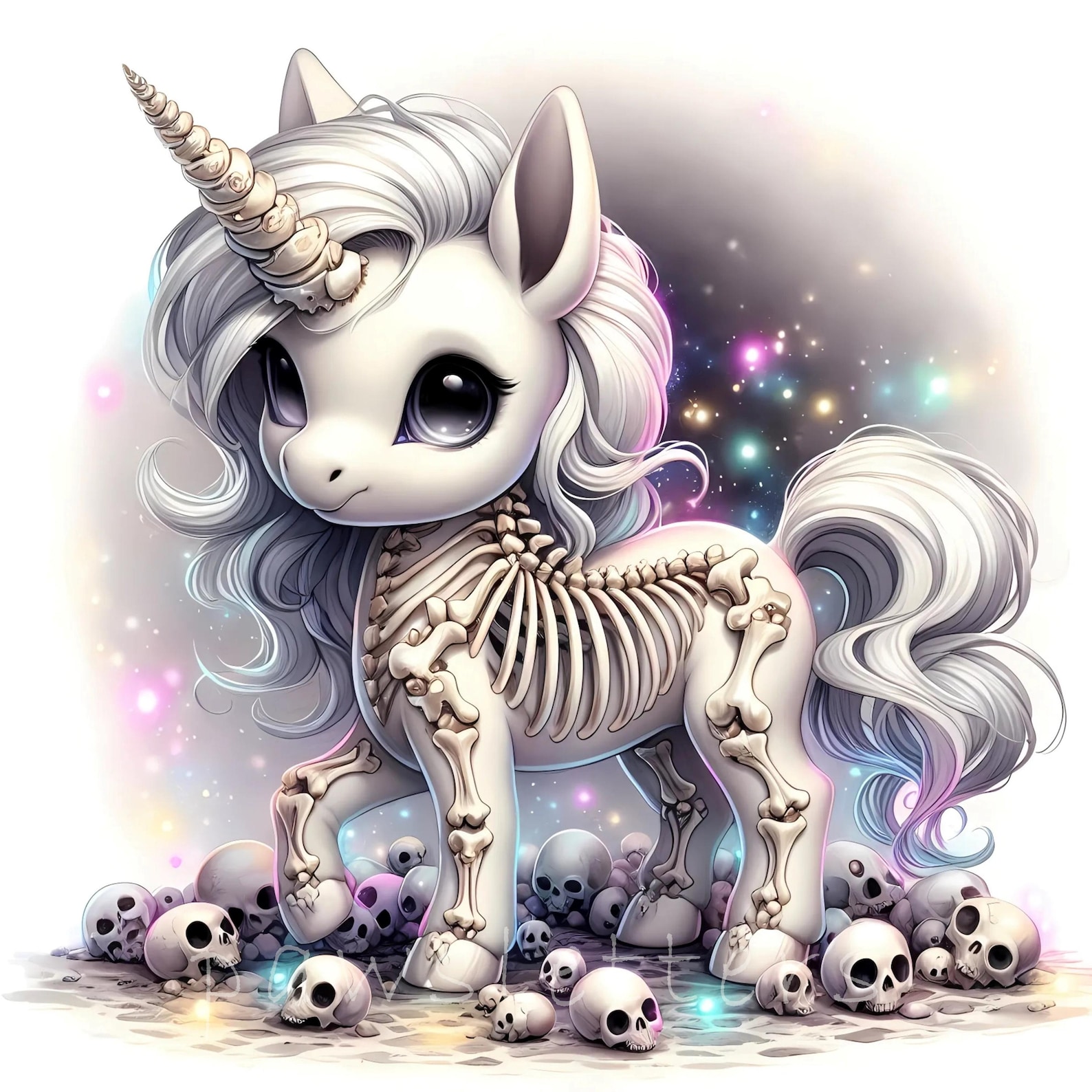 Skeleton Unicorn Clipart Bundle 10 High Res Jpgs, Watercolor Cute ...