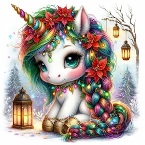 Christmas Unicorn Clipart | Set of 10 | High Quality 300 DPI JPEGs | Holiday Art Printables | Baby Unicorn Holiday Decor | Commercial Use