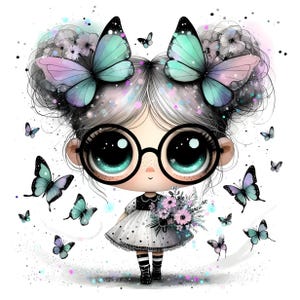 Schrullig Mädchen Schmetterling Clipart, kommerzielle Nutzung, wunderliche Ephemera, Aquarell JPGs, Instant Download, Fantasy Junk Journal, Papiermodelle