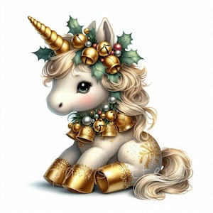Jingle Bell Unicorn Clip Art 10 High Res Watercolor Jpgs for Junk ...