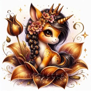Floral Unicorns Clipart | Set of 10 | High Quality 300 DPI JPEGs | Spring Summer Printables Art | Floral Clipart, Magical Nursery Clipart